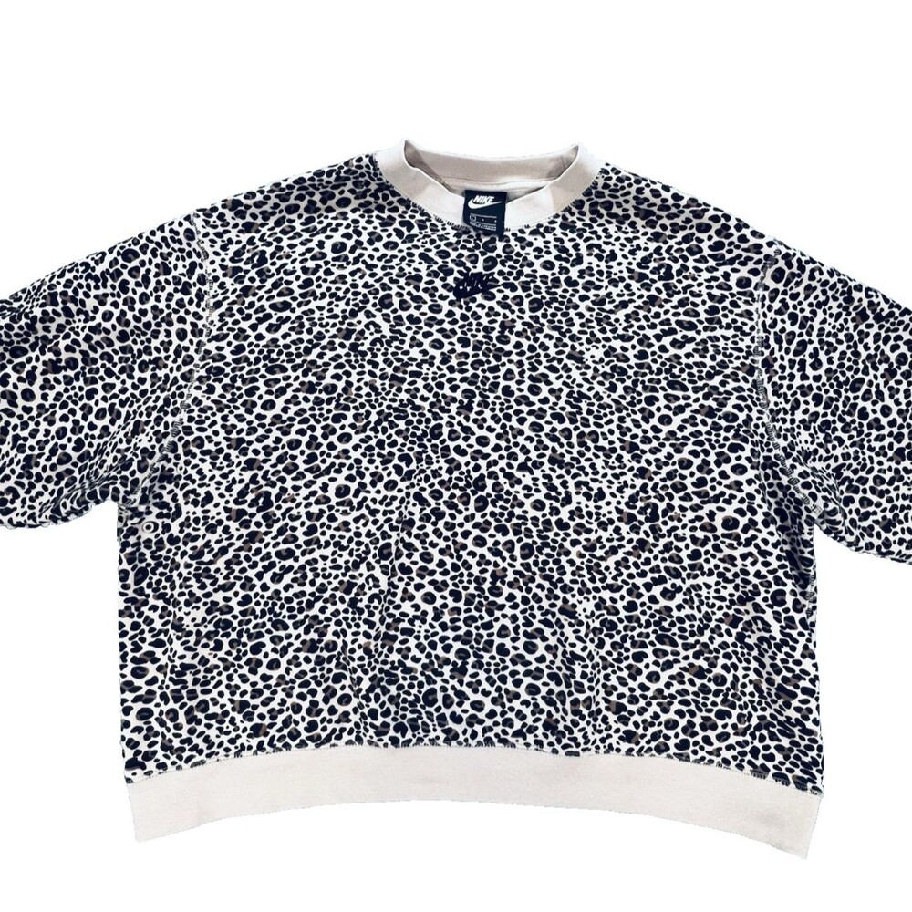 Nike Leopard Animal Print Crewneck Pullover Sweatshirt Large swoosh Sportswear